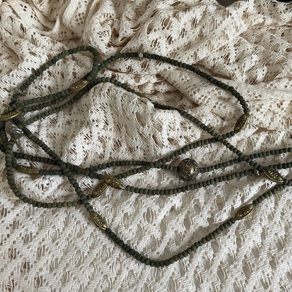 Super Long Green Wooden Beaded Necklace - Picture 2 of 5